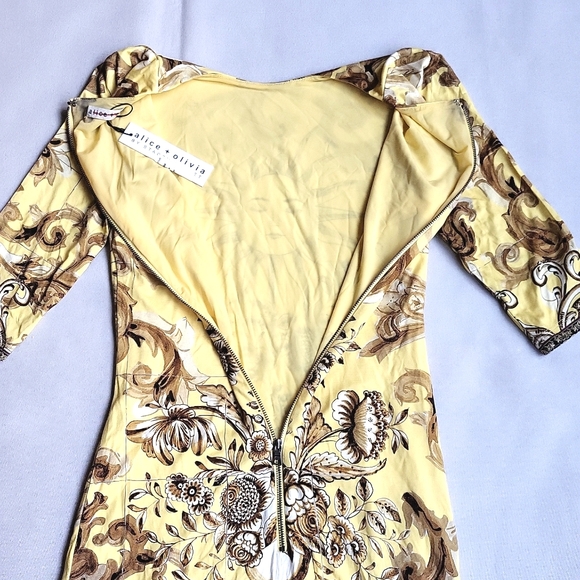NWT$395 Alice + Olivia Delora Baroque Crew Neck Fitted Mini Dress Sz 4 (XS-S) - Picture 11 of 16